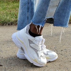 Gunmetal Vessa White Chunky Platform Sneakers